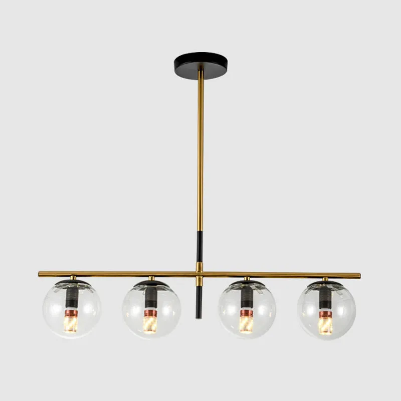 Bolvormige wit/rookgrijs/helder glazen eilandkroonluchter Minimalistische 4/5-lichts messing hanglamp Clearhalo