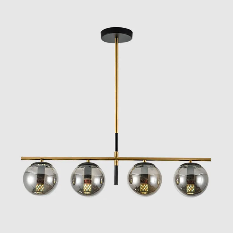Bolvormige wit/rookgrijs/helder glazen eilandkroonluchter Minimalistische 4/5-lichts messing hanglamp Clearhalo