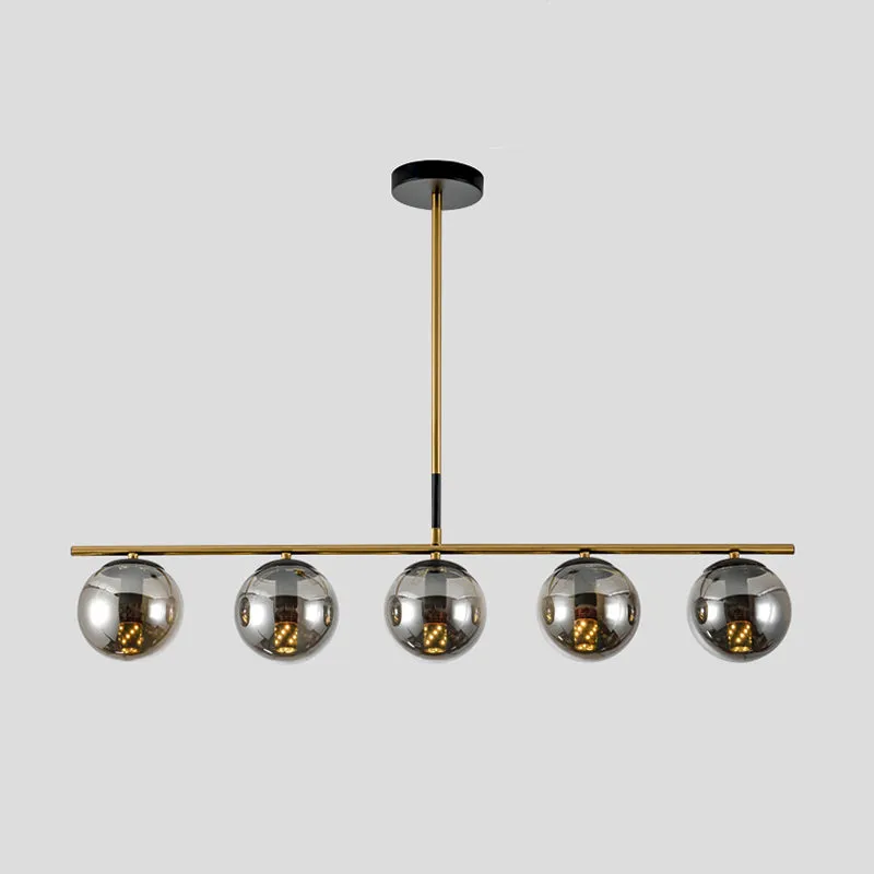 Bolvormige wit/rookgrijs/helder glazen eilandkroonluchter Minimalistische 4/5-lichts messing hanglamp Clearhalo