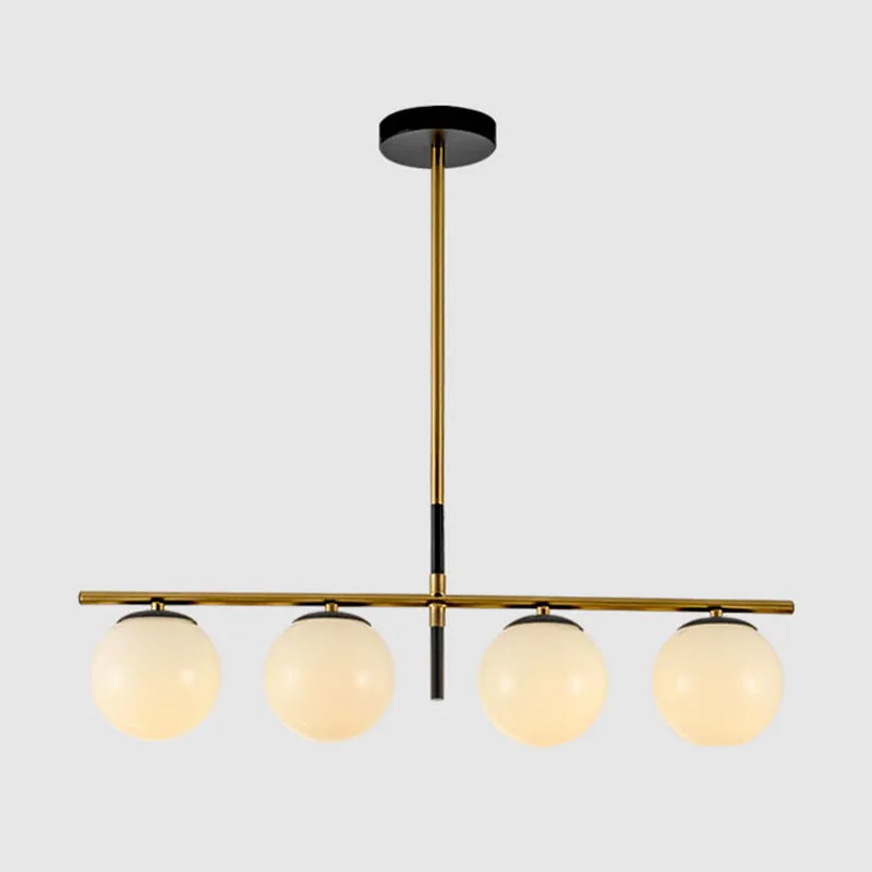 Bolvormige wit/rookgrijs/helder glazen eilandkroonluchter Minimalistische 4/5-lichts messing hanglamp Clearhalo