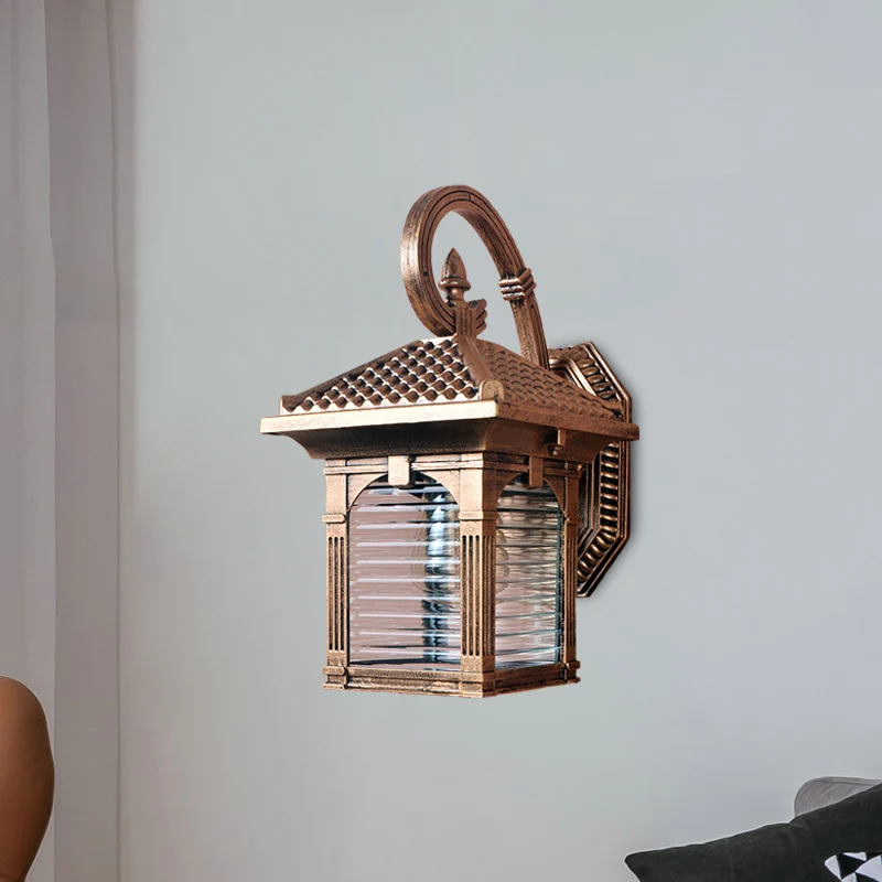 Boog Binnenplaats Wandlamp Boerderij Helder Geribbeld Glas 1 Lichte Messing Afwerking Wandmontage Lamp Clearhalo