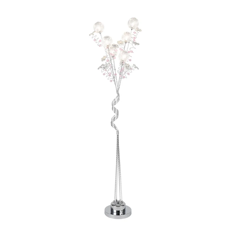 Boomvormige aluminium staande verlichting Decoratieve woonkamer LED-vloerleeslamp met boldetail roze/zilver, warm/wit lich...
