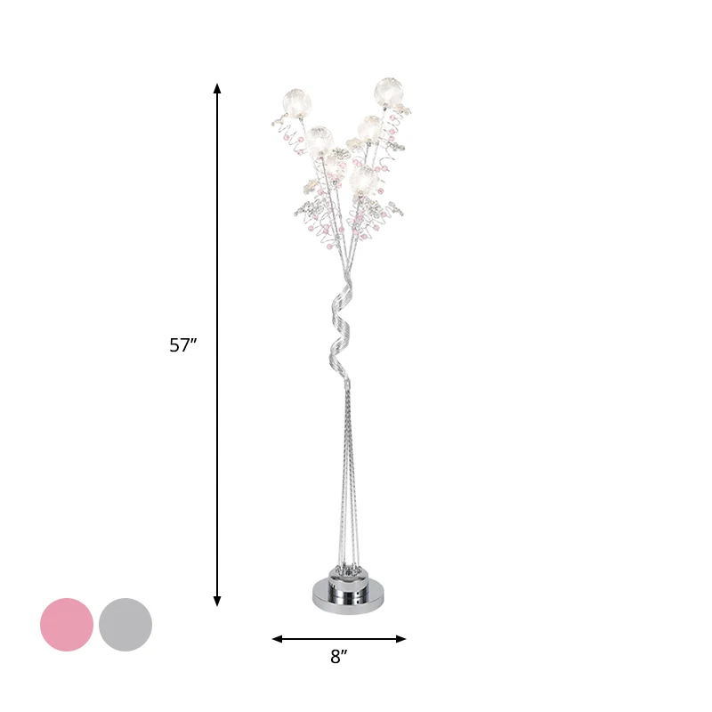 Boomvormige aluminium staande verlichting Decoratieve woonkamer LED-vloerleeslamp met boldetail roze/zilver, warm/wit lich...
