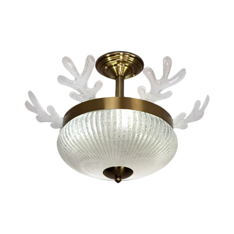 Bowl prismatische glazen plafondlamp Nordic 8-koppige gouden semi-inbouwmontage met gewei-ontwerp Clearhalo