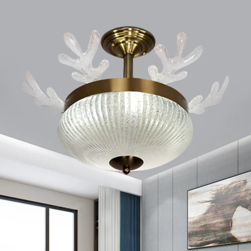 Bowl prismatische glazen plafondlamp Nordic 8-koppige gouden semi-inbouwmontage met gewei-ontwerp Clearhalo