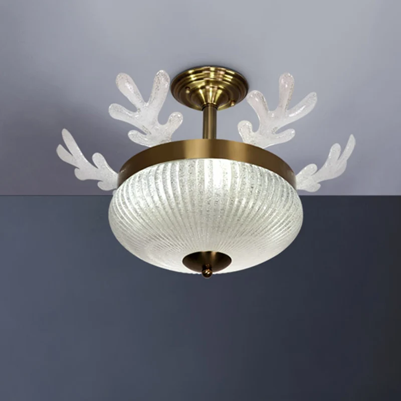 Bowl prismatische glazen plafondlamp Nordic 8-koppige gouden semi-inbouwmontage met gewei-ontwerp Clearhalo