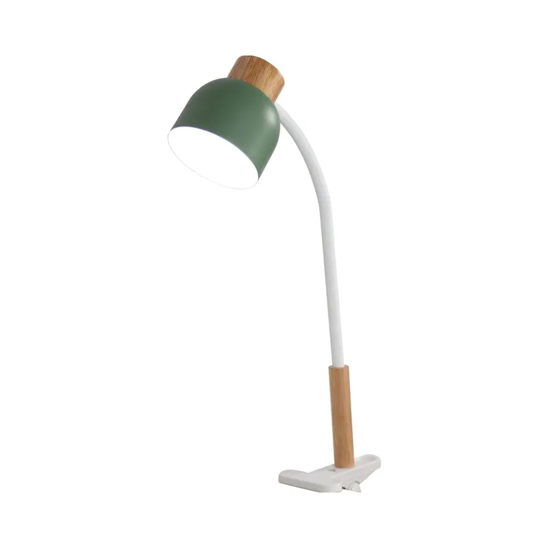 Bowl Shade Studio Clamp Bureaulamp IJzer 1-lichts taaklamp Scandinavische stijl groen/wit en hout met flexibele arm Clearhalo