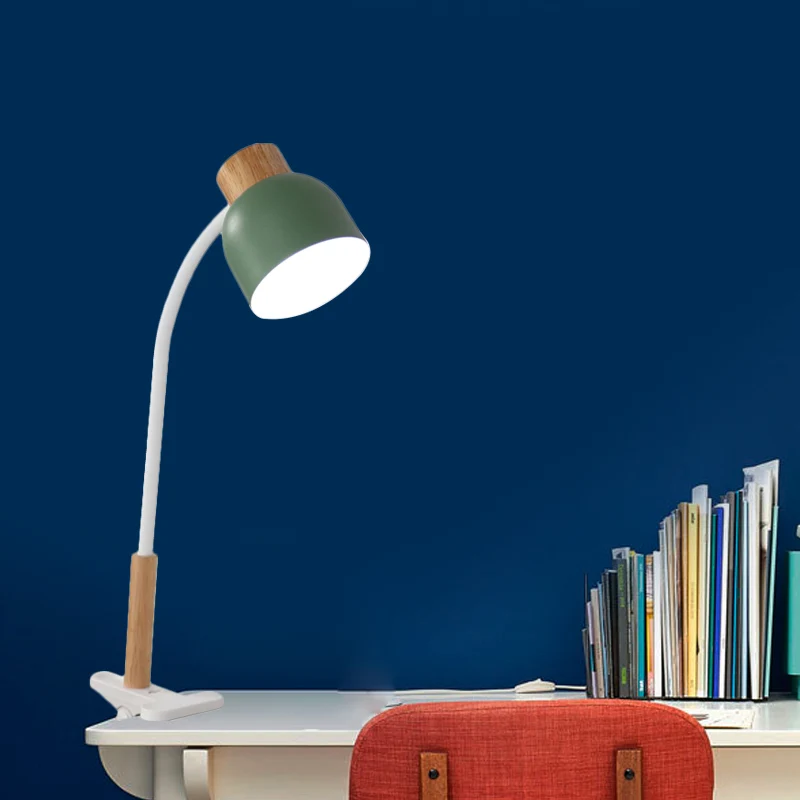 Bowl Shade Studio Clamp Bureaulamp IJzer 1-lichts taaklamp Scandinavische stijl groen/wit en hout met flexibele arm Clearhalo