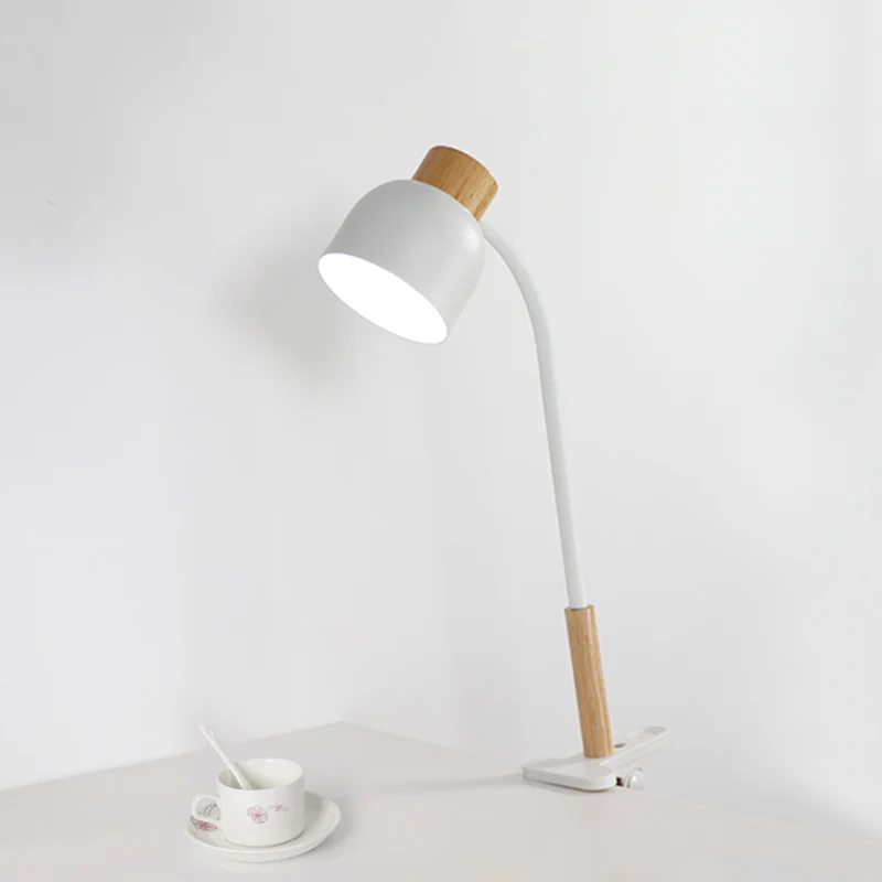 Bowl Shade Studio Clamp Bureaulamp IJzer 1-lichts taaklamp Scandinavische stijl groen/wit en hout met flexibele arm Clearhalo