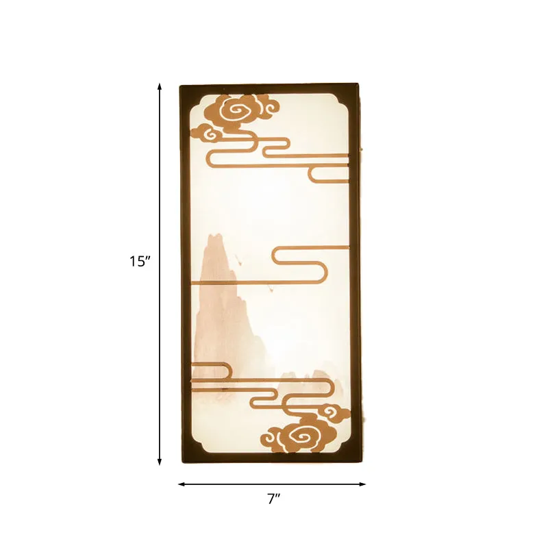 Box met wolkmotief, lichte Aziatische stof, 2-lichts zwarte wandlamp voor slaapkamer Clearhalo