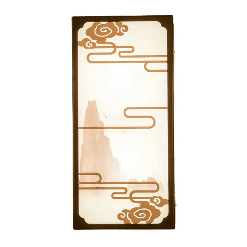 Box met wolkmotief, lichte Aziatische stof, 2-lichts zwarte wandlamp voor slaapkamer Clearhalo