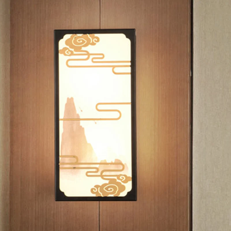 Box met wolkmotief, lichte Aziatische stof, 2-lichts zwarte wandlamp voor slaapkamer Clearhalo