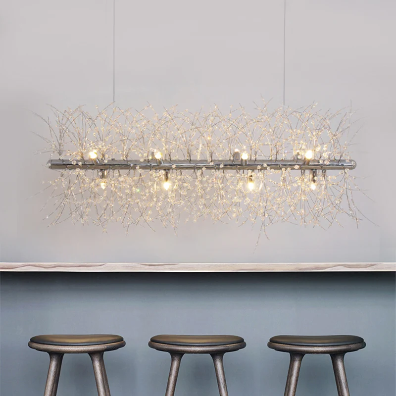 Branch Island Hanglamp Modernistisch Metallic 27,5"/35,5" W Multi Licht Zilver Hanglamp met Kristallen Kraal Deco Clearhalo