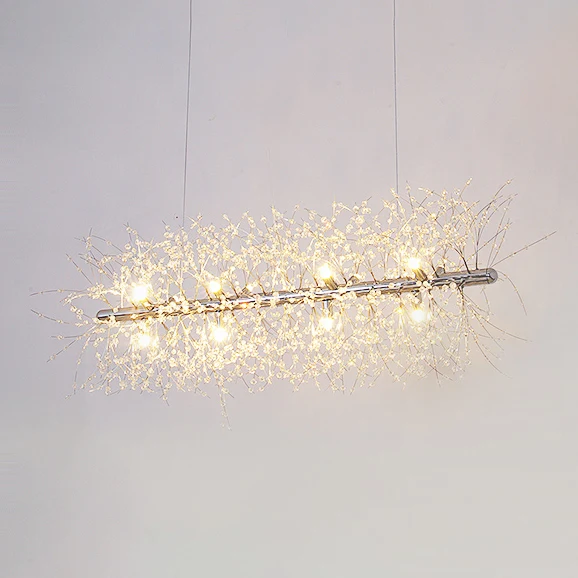 Branch Island Hanglamp Modernistisch Metallic 27,5"/35,5" W Multi Licht Zilver Hanglamp met Kristallen Kraal Deco Clearhalo