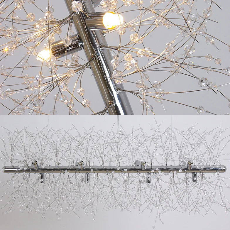 Branch Island Hanglamp Modernistisch Metallic 27,5"/35,5" W Multi Licht Zilver Hanglamp met Kristallen Kraal Deco Clearhalo
