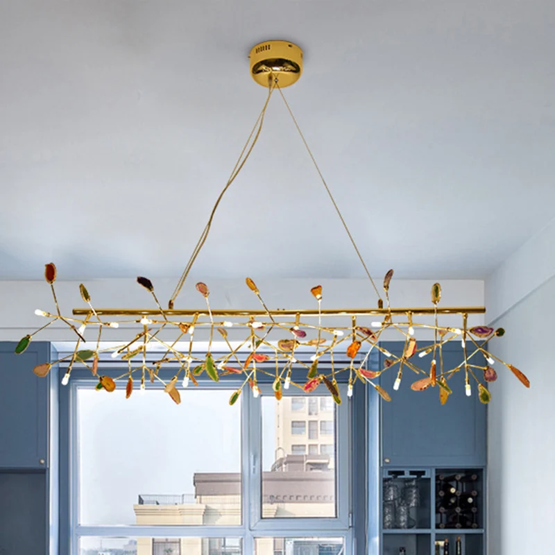Branch Island Light Nordic Kleurrijk Kristal 16/24 Heads Goud Hangend Plafondlamp voor Eetkamer Clearhalo