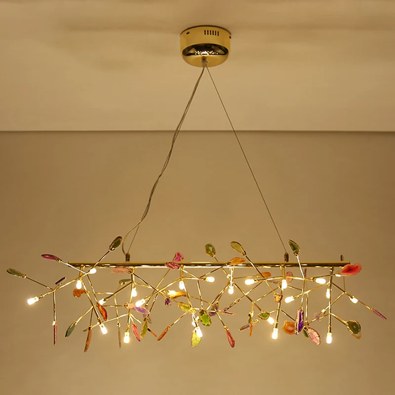 Branch Island Light Nordic Kleurrijk Kristal 16/24 Heads Goud Hangend Plafondlamp voor Eetkamer Clearhalo