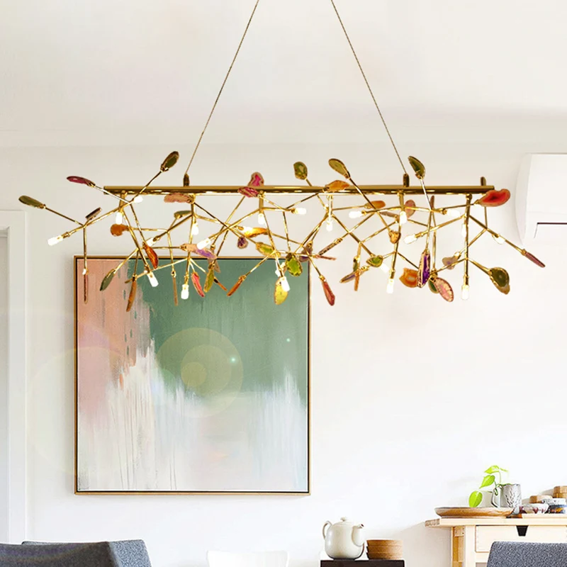 Branch Island Light Nordic Kleurrijk Kristal 16/24 Heads Goud Hangend Plafondlamp voor Eetkamer Clearhalo