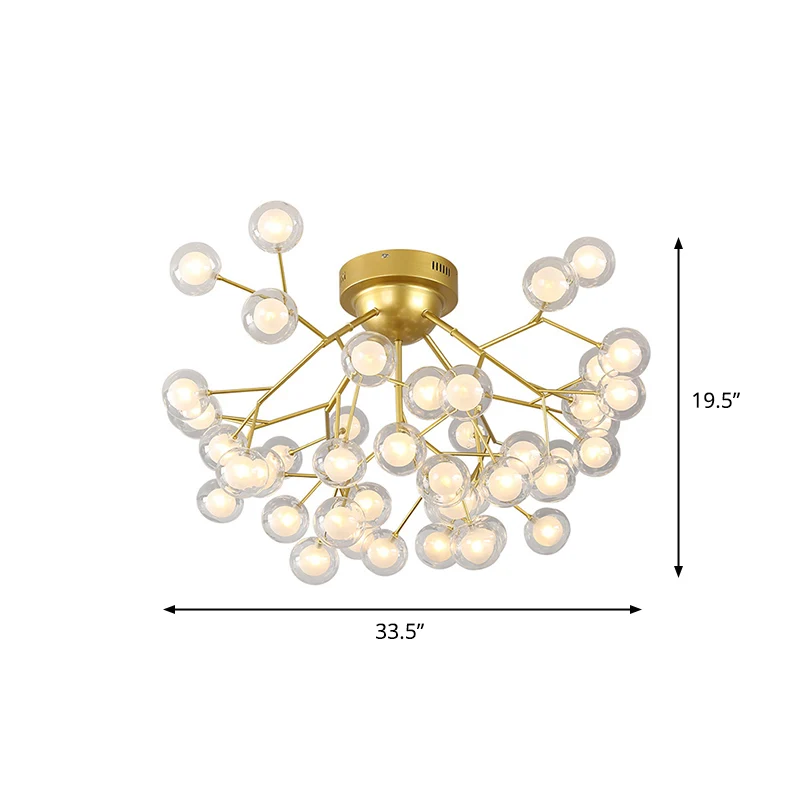 Branch LED semi-inbouw simplistische metalen woonkamer dicht bij plafond kroonluchter goud Clearhalo