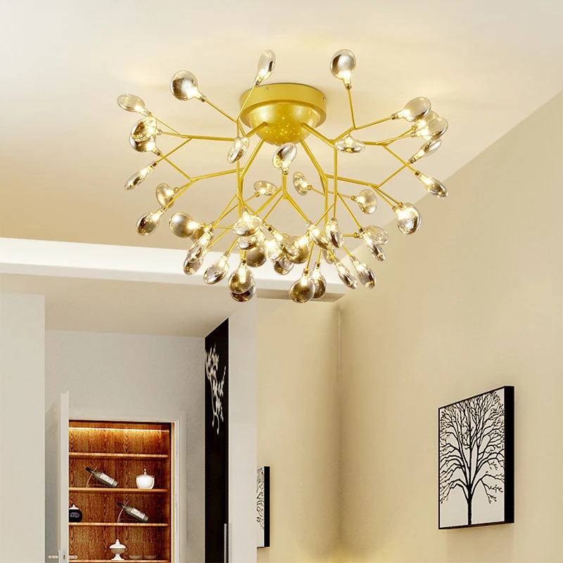 Branch LED semi-inbouw simplistische metalen woonkamer dicht bij plafond kroonluchter goud Clearhalo