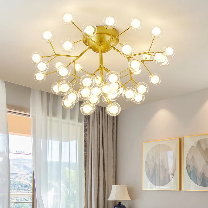 Branch LED semi-inbouw simplistische metalen woonkamer dicht bij plafond kroonluchter goud Clearhalo