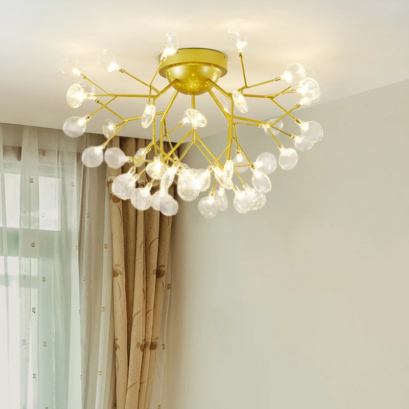 Branch LED semi-inbouw simplistische metalen woonkamer dicht bij plafond kroonluchter goud Clearhalo