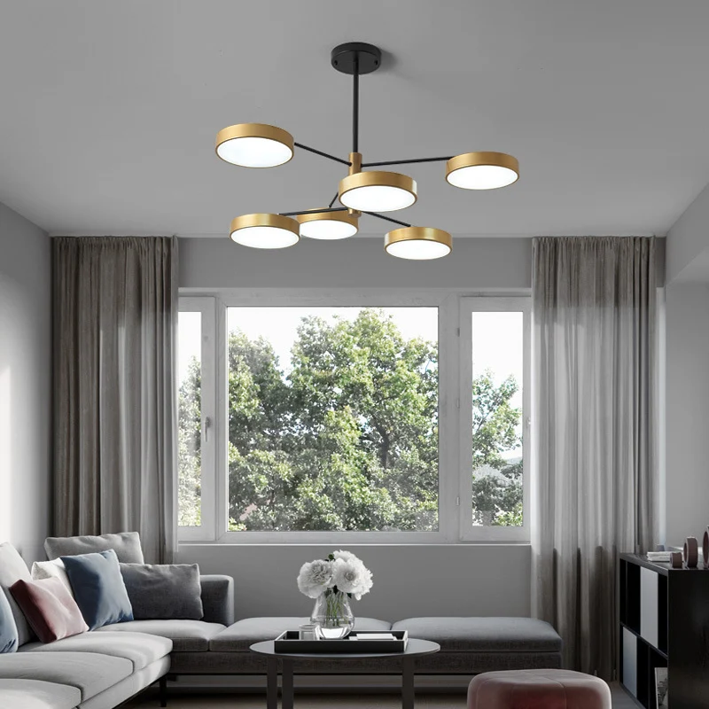 Branch Woonkamer Hangende Plafondlamp Metaal 6 Hoofden Eenvoudige Stijl Hanglamp Goud/Wit Clearhalo