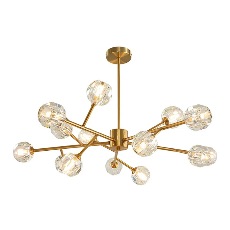 Branch Woonkamer Hanglamp Metaal Artistieke Kroonluchterlamp met gefacetteerde kristallen kap goud Clearhalo