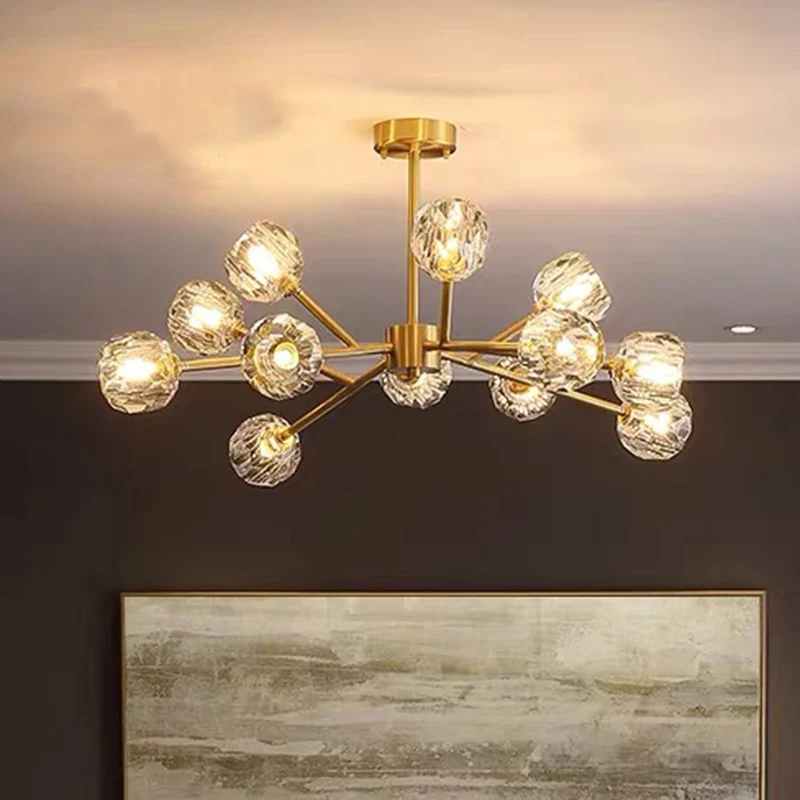 Branch Woonkamer Hanglamp Metaal Artistieke Kroonluchterlamp met gefacetteerde kristallen kap goud Clearhalo