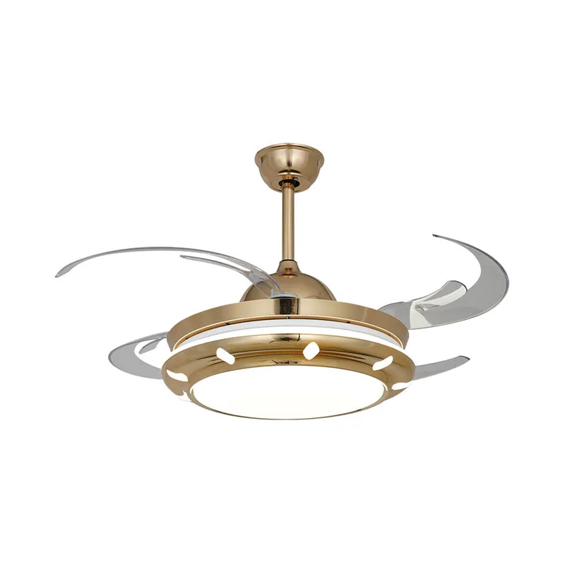42" brede acryl gouden plafondventilatorlamp, ronde LED moderne semi-inbouwlamp voor woonkamer, 4 heldere bladen Clearhalo