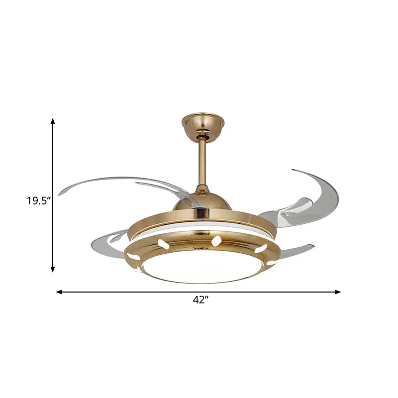 42" brede acryl gouden plafondventilatorlamp, ronde LED moderne semi-inbouwlamp voor woonkamer, 4 heldere bladen Clearhalo