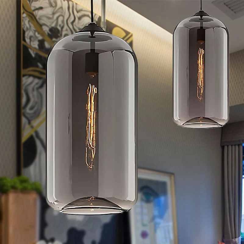 8" brede cilindrische hanglamp van helder/amber/rokerig glas eigentijds 1 licht zwarte hanglamparmatuur Clearhalo