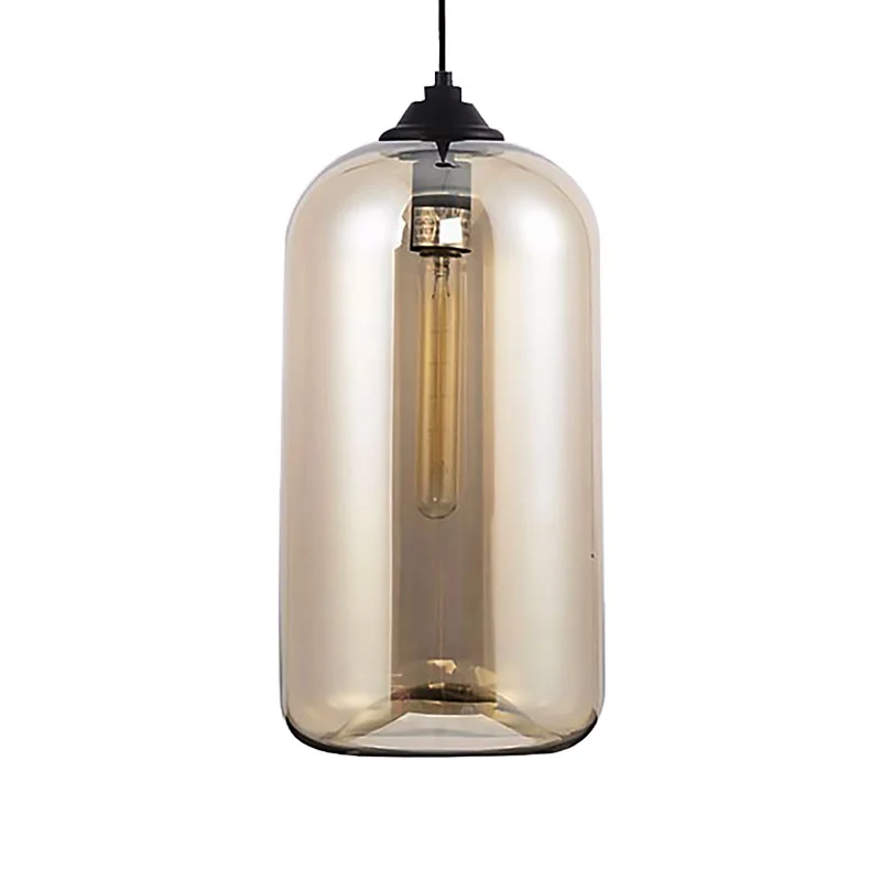 8" brede cilindrische hanglamp van helder/amber/rokerig glas eigentijds 1 licht zwarte hanglamparmatuur Clearhalo