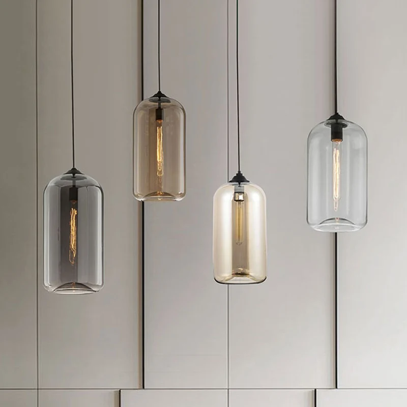 8" brede cilindrische hanglamp van helder/amber/rokerig glas eigentijds 1 licht zwarte hanglamparmatuur Clearhalo