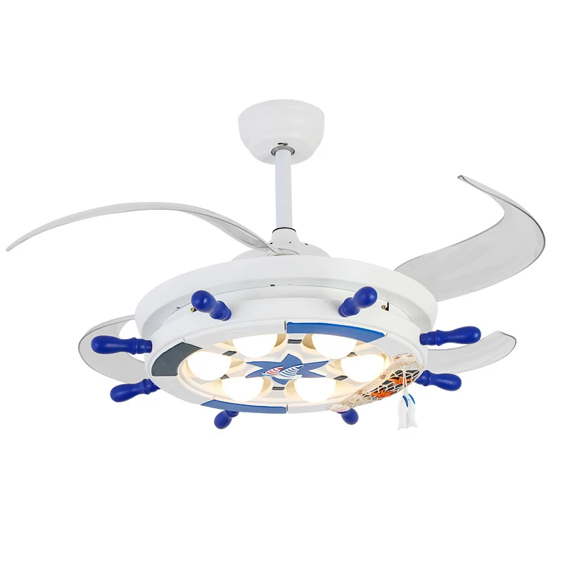 42 "brede creatieve roer semi-inbouwlamp metalen kinderkamer 4 bladen LED hangende ventilatorlicht wit Clearhalo