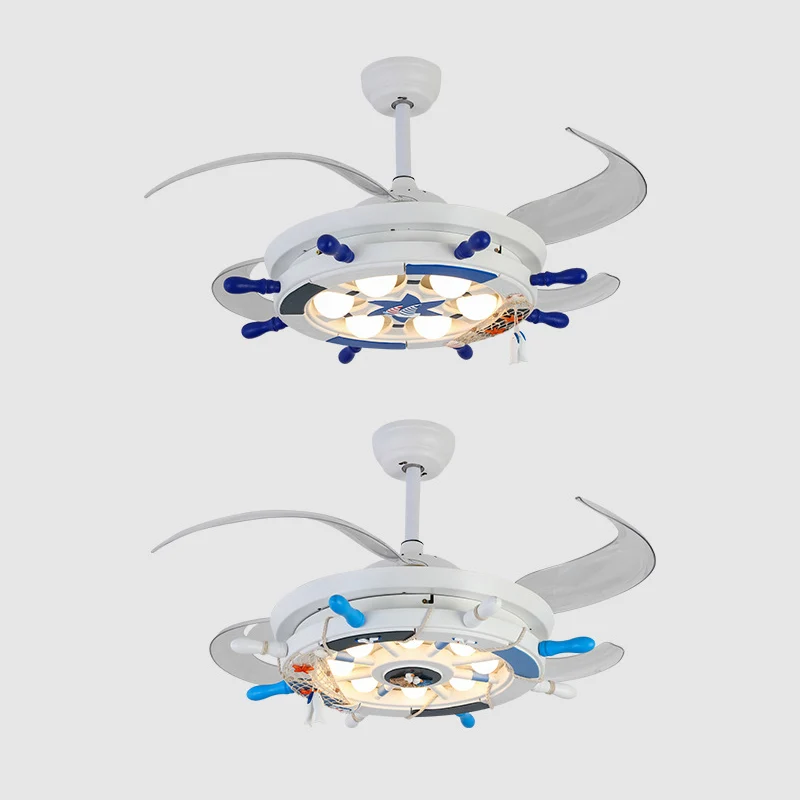 42 "brede creatieve roer semi-inbouwlamp metalen kinderkamer 4 bladen LED hangende ventilatorlicht wit Clearhalo
