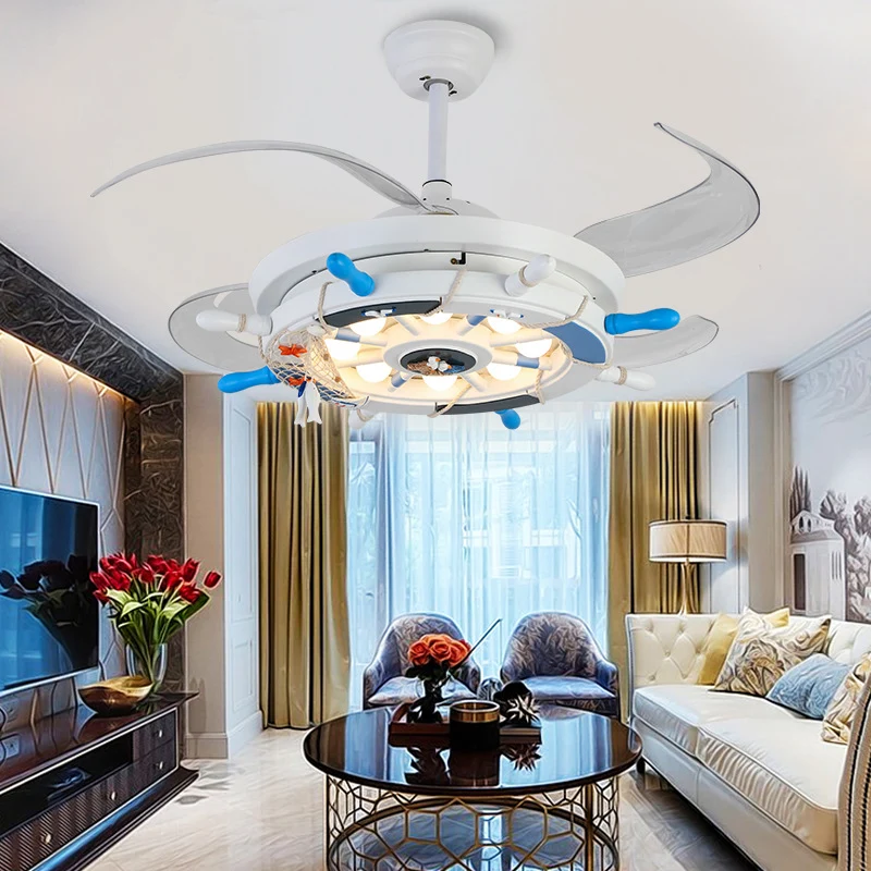 42 "brede creatieve roer semi-inbouwlamp metalen kinderkamer 4 bladen LED hangende ventilatorlicht wit Clearhalo