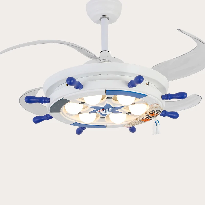 42 "brede creatieve roer semi-inbouwlamp metalen kinderkamer 4 bladen LED hangende ventilatorlicht wit Clearhalo