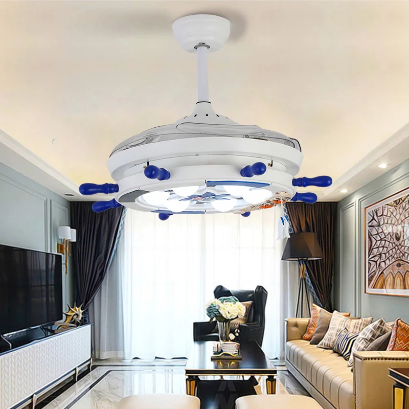 42 "brede creatieve roer semi-inbouwlamp metalen kinderkamer 4 bladen LED hangende ventilatorlicht wit Clearhalo
