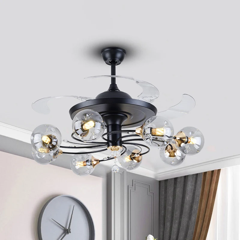42" brede eenvoud globe hanglamp ventilator helder glas 8-lichts slaapkamer semi-inbouwverlichting met 4 bladen Clearhalo