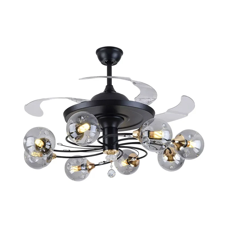 42" brede eenvoud globe hanglamp ventilator helder glas 8-lichts slaapkamer semi-inbouwverlichting met 4 bladen Clearhalo