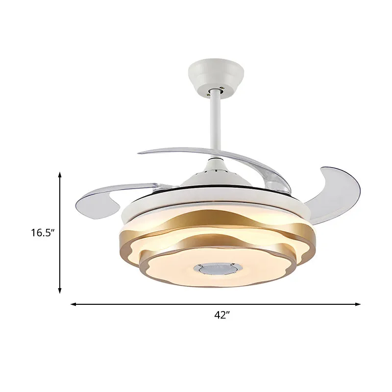 42" brede gouden LED-plafondventilator verlichting modernistisch acryl 2-laags semi-inbouwmontage met 4 heldere bladen, af...