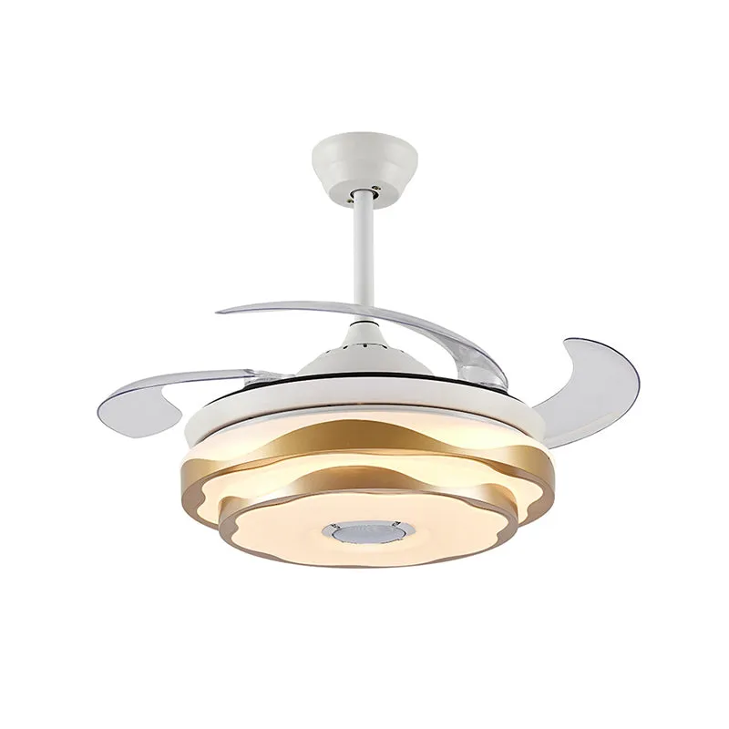 42" brede gouden LED-plafondventilator verlichting modernistisch acryl 2-laags semi-inbouwmontage met 4 heldere bladen, af...