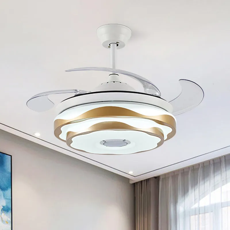 42" brede gouden LED-plafondventilator verlichting modernistisch acryl 2-laags semi-inbouwmontage met 4 heldere bladen, af...
