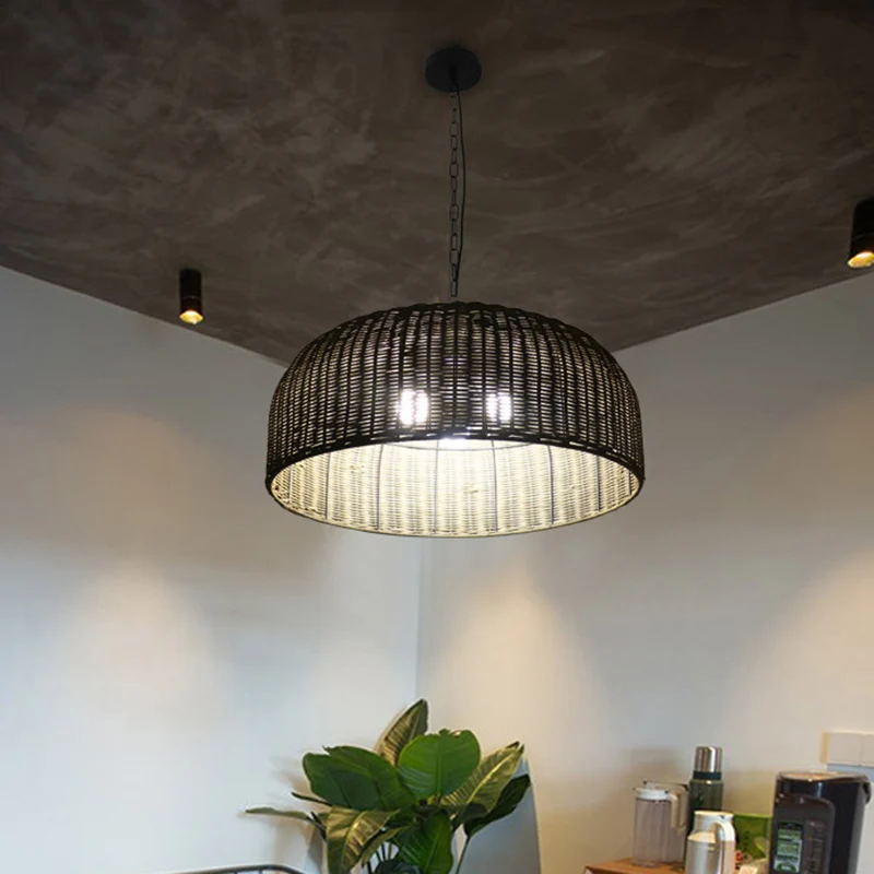 Brede kom met neerwaartse verlichting, hangende boerderijbamboe 3-koppige koffiekroonluchterlamp Clearhalo