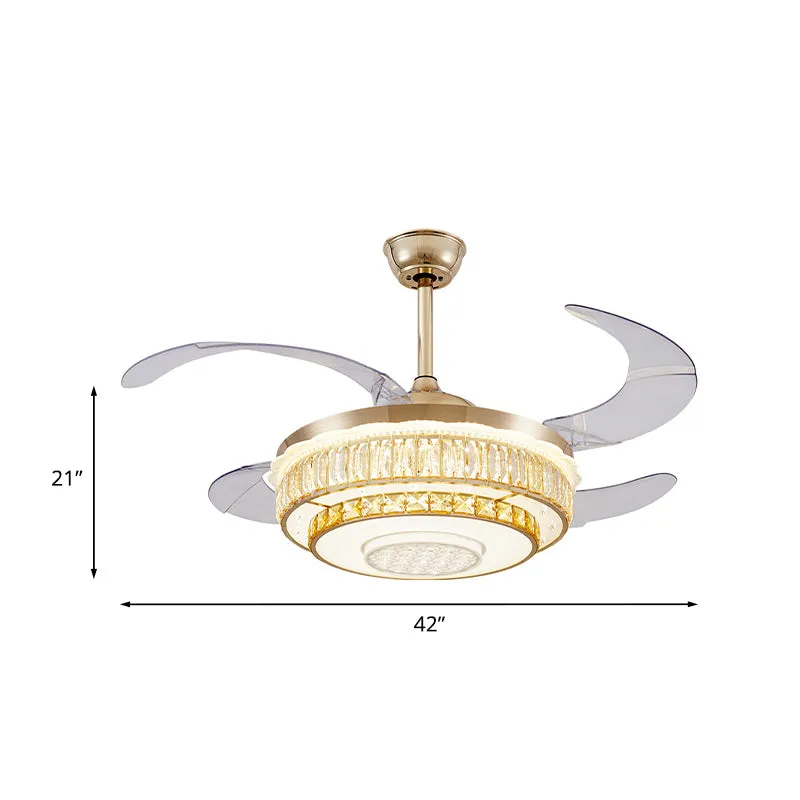 42" brede kristallen 2-laags ronde ventilatorlamp moderne zitkamer LED semi-inbouwlamp goud met 4 heldere bladen Clearhalo