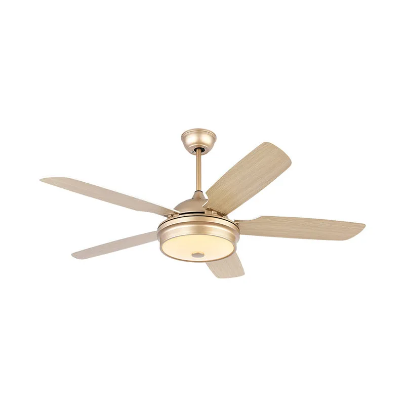 52" brede LED metalen hangende ventilator licht modernistische gouden trommel woonkamer 5 bladen semi-inbouw met acryl kap...