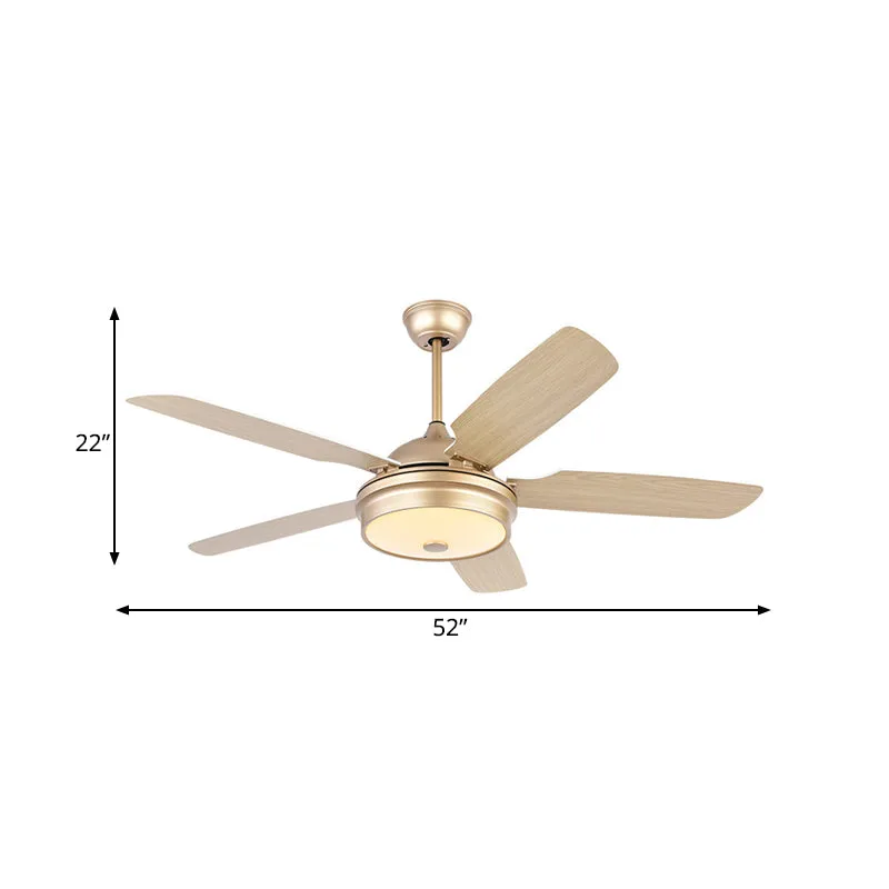 52" brede LED metalen hangende ventilator licht modernistische gouden trommel woonkamer 5 bladen semi-inbouw met acryl kap...