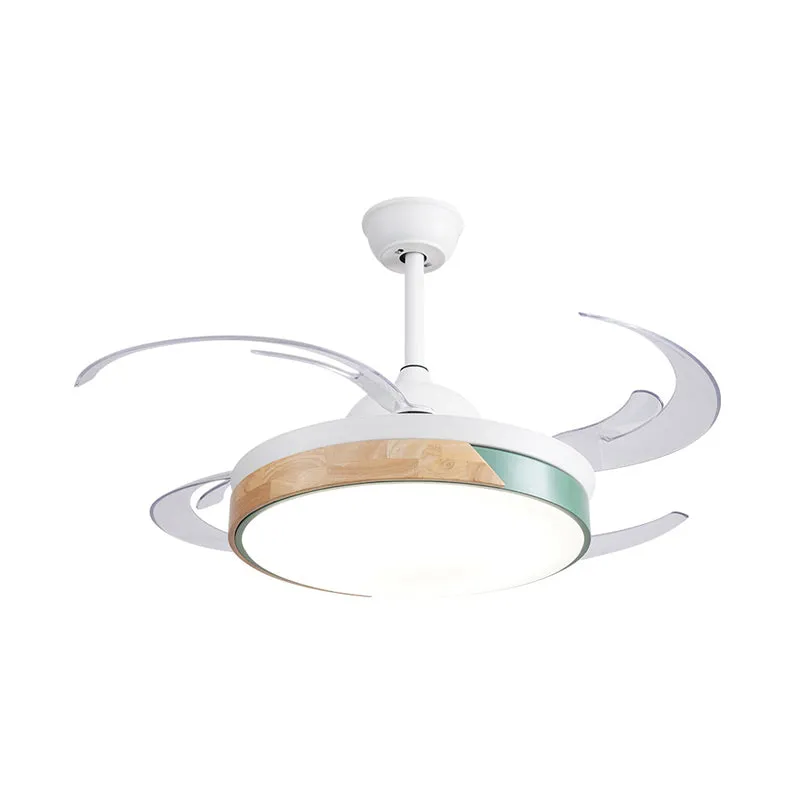 48" brede LED metalen semi-inbouwlamp moderne witte trommel woonkamer 4 bladen hangende plafondventilatorlamp Clearhalo