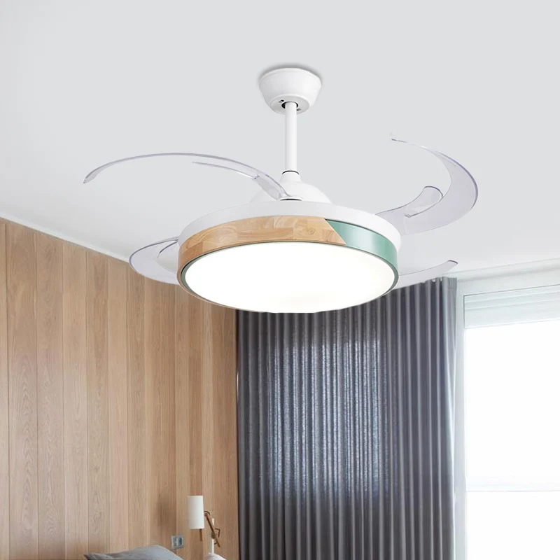 48" brede LED metalen semi-inbouwlamp moderne witte trommel woonkamer 4 bladen hangende plafondventilatorlamp Clearhalo